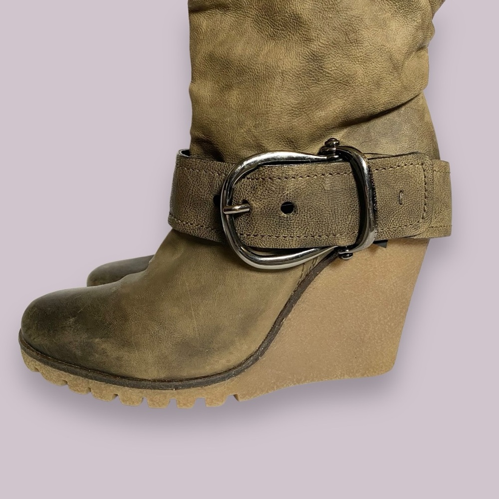 Kennel & Schmenger Olive Green Leather Wedge Slouch Mid Calf Boots SZ 40 / 9 - Picture 6 of 13